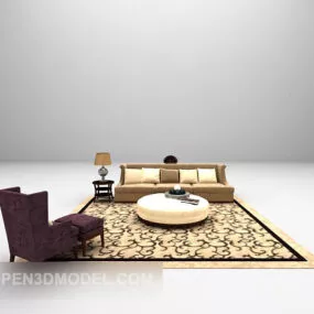 European Multi-seaters Sofa Retro Carpet 3d model