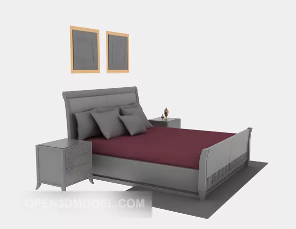 Modern Wooden Bed Grey Painted 3d model Modern Wooden Bed Grey Painted 3d model