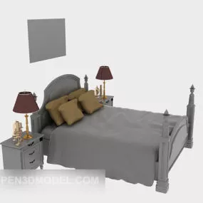 Wood Bed With Nightstand 3d model