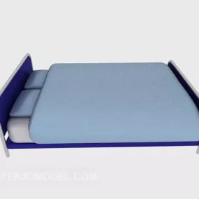 Double Bed Blue Blanket 3d model