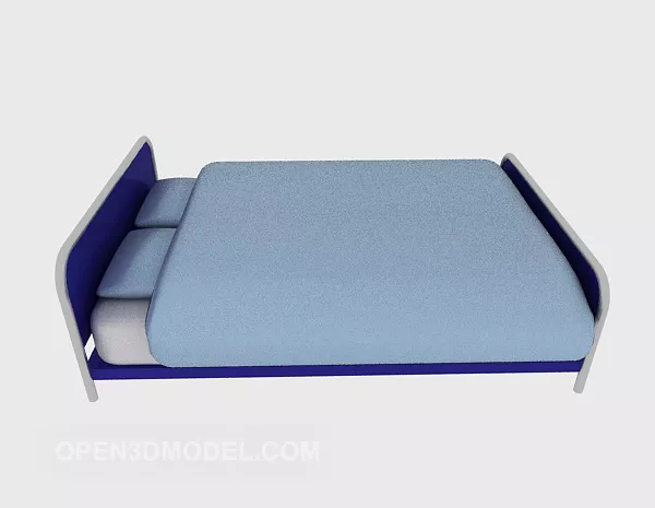 Double Bed Blue Blanket 3d model Double Bed Blue Blanket 3d model