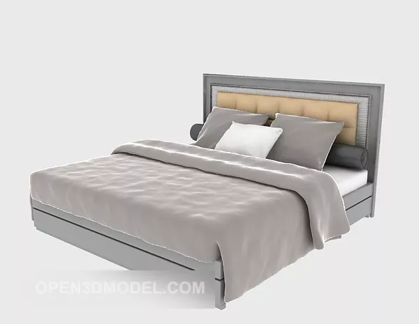 Wooden Bed Furniture Grey Blanket 3d model Wooden Bed Furniture Grey Blanket 3d model