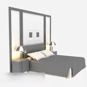 Modern Wood Bed With Bakwall 3d model
