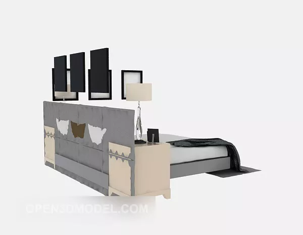Modern Wood Bed With Console Table 3d model Modern Wood Bed With Console Table 3d model