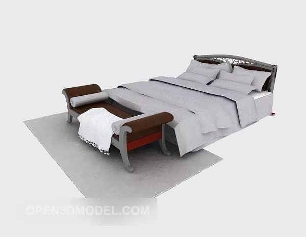 Furniture Bed Grey Color With Carpet 3d model Furniture Bed Grey Color With Carpet 3d model