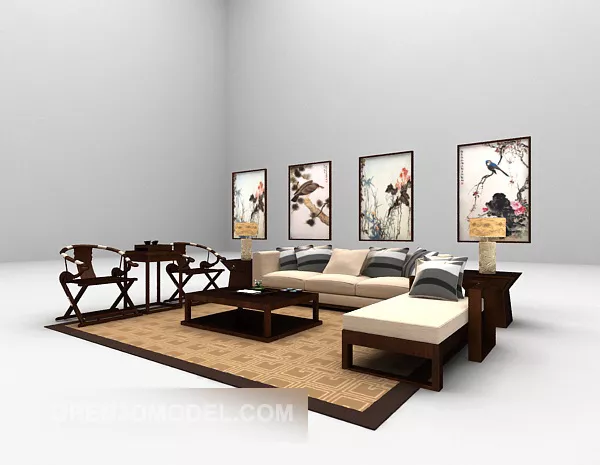 Chinese Wooden Sofa 3d model Chinese Wooden Sofa 3d model