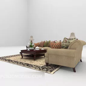 European Style Brown Sofa Design 3d model