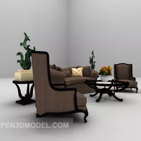 European Brown Sofa 3d model