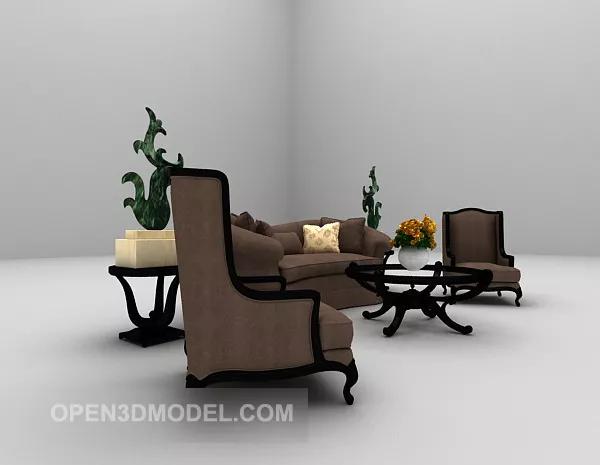 European Brown Sofa 3d model European Brown Sofa 3d model