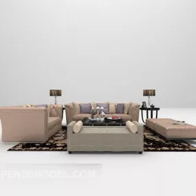 Modern Leather Sofa With Carpet 3d model