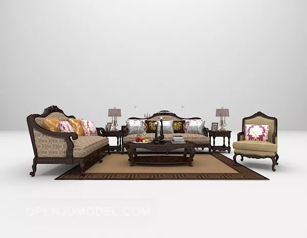 European-style Wooden Sofa 3d model European-style Wooden Sofa 3d model