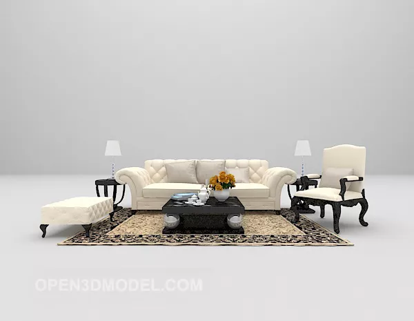European White Sofa Full Sets 3d model European White Sofa Full Sets 3d model