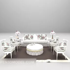 White Sofa Luxury European Style 3d model
