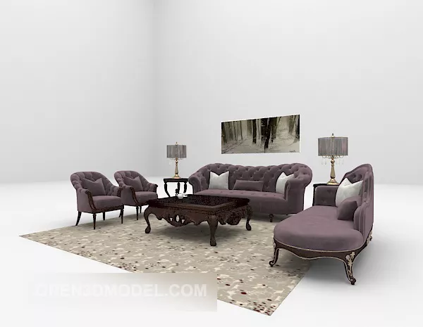 Purple Sofa With Carpet 3d model Purple Sofa With Carpet 3d model