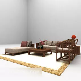 Chinese Sofa Wooden With Carpet 3d model