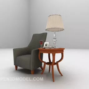 Single Sofa With Table Lamp 3d model
