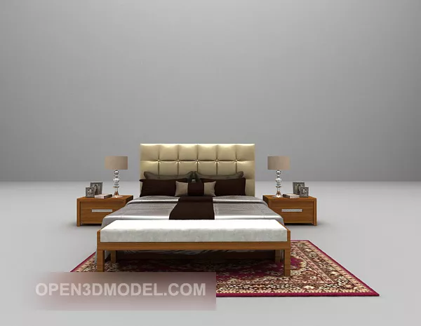 White Nightstand With Two Drawers 3d model