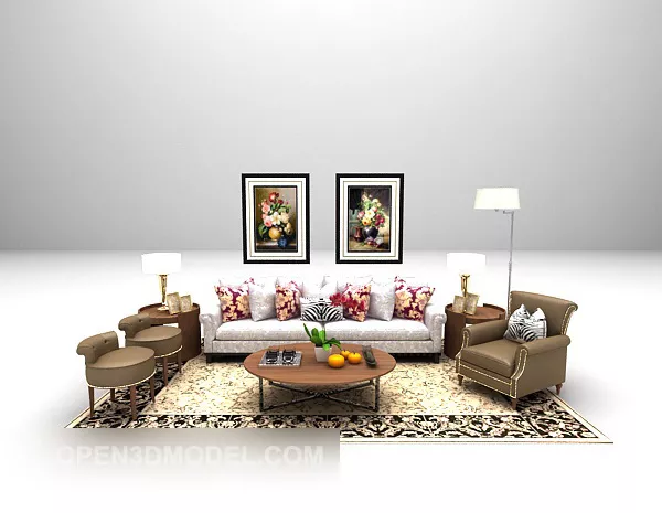 European Leather Sofa With Carpet 3d model European Leather Sofa With Carpet 3d model