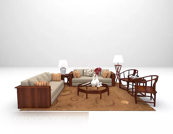 Chinese Sofa With Carpet 3d model Chinese Sofa With Carpet 3d model