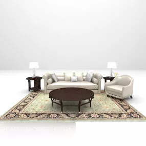 Leather European Sofa With Vintage Carpet 3d model