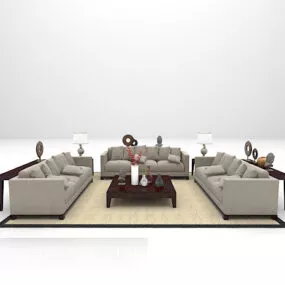 Combination Modern Brown Sofa Table Carpet 3d model