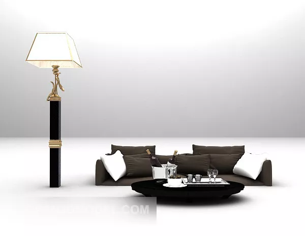 Leisure Sofa Brown Color With Floor Lamp 3d model Leisure Sofa Brown Color With Floor Lamp 3d model