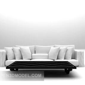 White Multi-seaters Sofa With Black Table 3d model