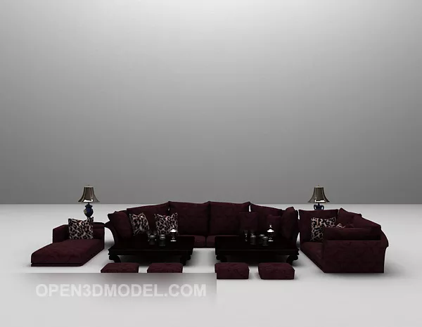 European Red Sofa Set 3d model European Red Sofa Set 3d model