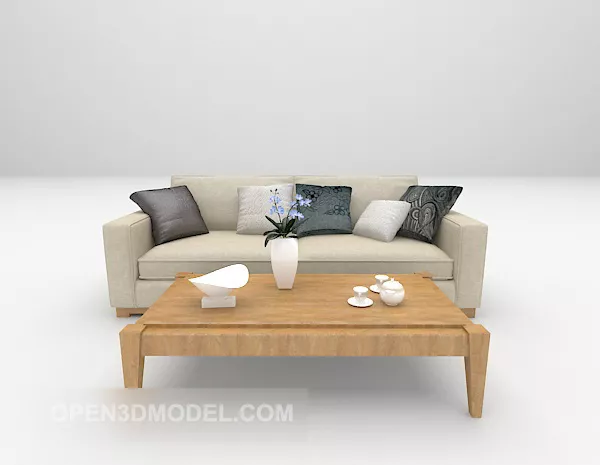 Modern Loveseat Sofa With Wooden Table 3d model Modern Loveseat Sofa With Wooden Table 3d model