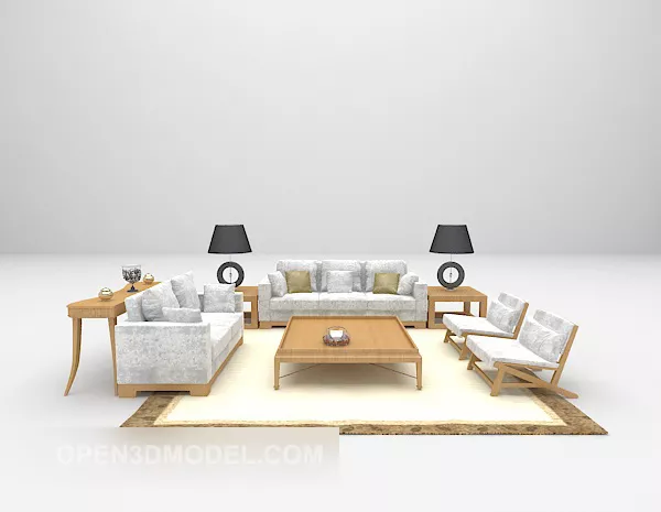 Wood Sofa With Carpet 3d model Wood Sofa With Carpet 3d model