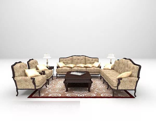 European Luxury Sofa With Wood Table Carpet 3d model European Luxury Sofa With Wood Table Carpet 3d model