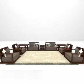 Chinese Woode Sofa With Large Carpet 3d model