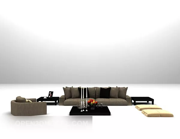 Brown Low Sofa Large Size With Table 3d model Brown Low Sofa Large Size With Table 3d model