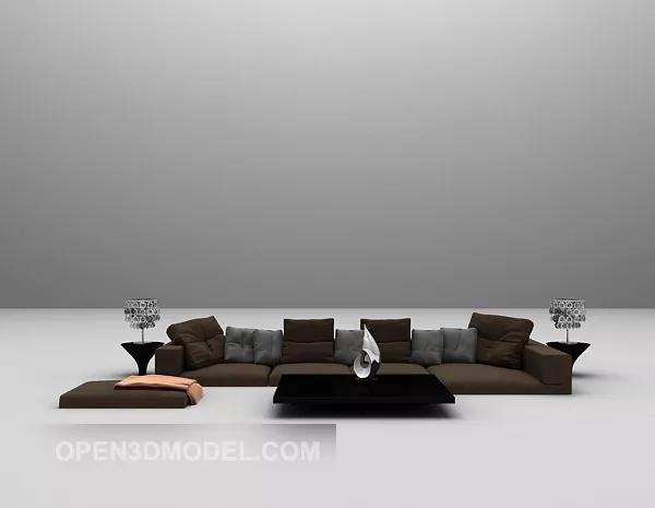 Brown Low Sofa With Black Table V1 3d model Brown Low Sofa With Black Table V1 3d model