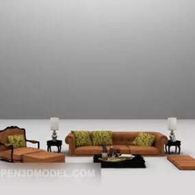 Brown Sofa Chair With Pillows V1 3d model