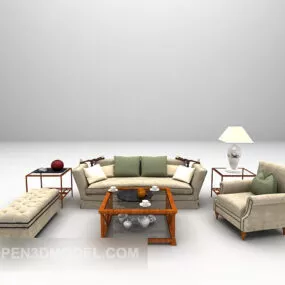 European Leather Sofa With Wooden Table 3d model