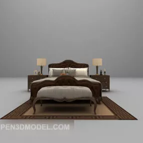 Wood Bed Classic Furniture 3d model