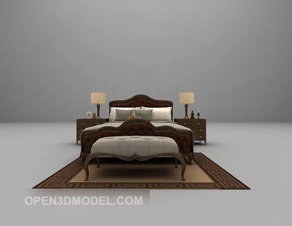 Wood Bed Classic Furniture 3d model Wood Bed Classic Furniture 3d model