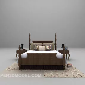 Wood Poster Bed Antique 3d model