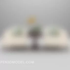 Light Beige Single Sofa Table Set 3d model