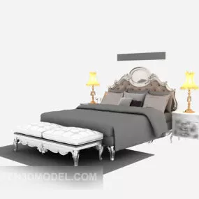 European Wood Bed With Classic Daybed 3d model
