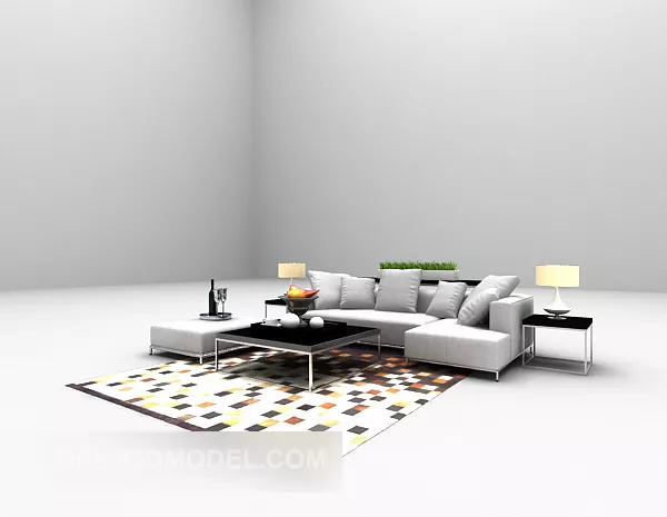 White Sofa Combination Furniture Set 3d model White Sofa Combination Furniture Set 3d model