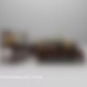 Wood Sofa With Table 3d model