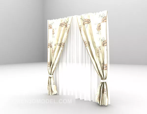 White Curtain Two Layers 3d model White Curtain Two Layers 3d model