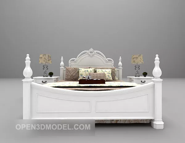 European White Double Bed V1 3d model European White Double Bed V1 3d model