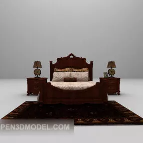 European Double Bed With Nightstand Carpet 3d model