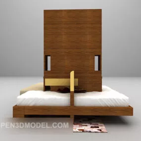 Simple Wood Bed With Cabinet 3d model