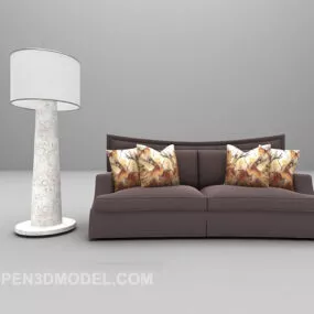 Modern Double Sofa With Floor Lamp 3d model
