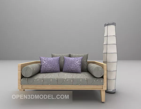 Wood Sofa Grey Fabric Wood Frame 3d model Wood Sofa Grey Fabric Wood Frame 3d model