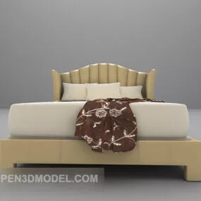 Wooden Bed Frame White Mattress 3d model
